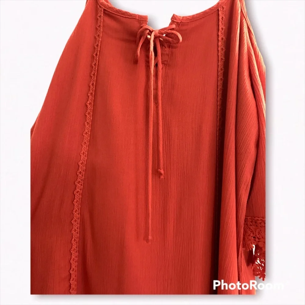 Free Bird Orange Boho style Lace dress Cold shoulder bell sleeves